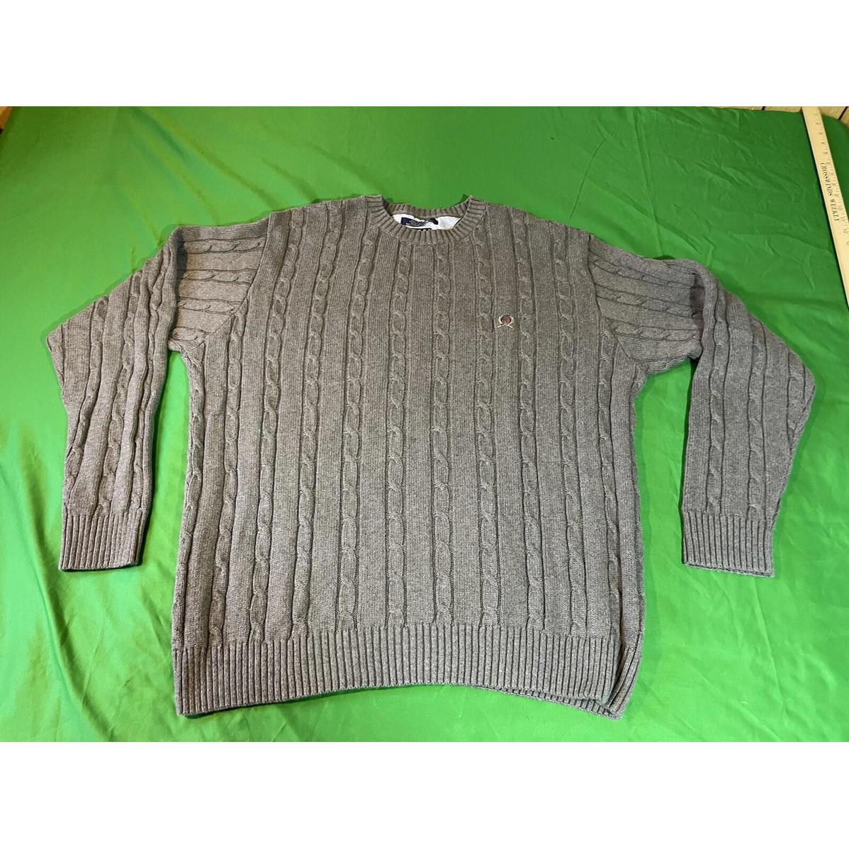 Tommy Hilfiger Sweater Mens X-Large Cable Knit Vintage Gray 100% Cotton